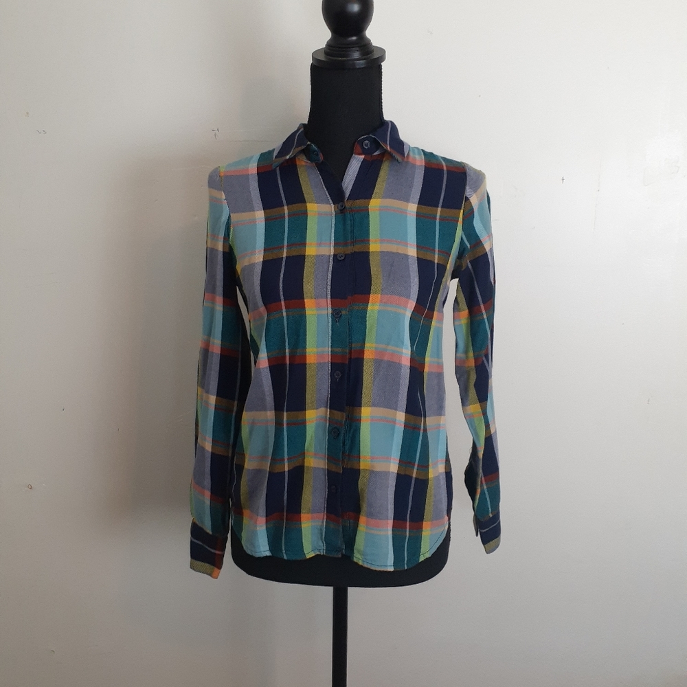 The Limited Button Front Shirt Navy Blue Multicolored Long Sleeved Sz XS